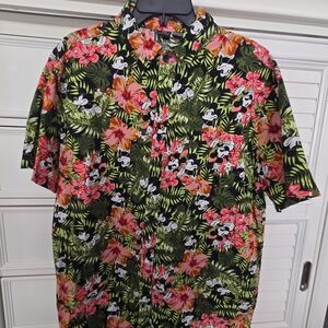 Disney Men's Floral Hawaiian Shirt - Black, Green, Pink